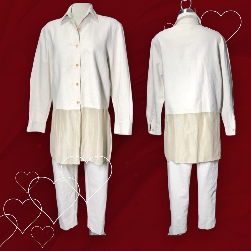 VIRANI White Label Beige Two Elegant Summer Blouse and High Waist Capri Size 14